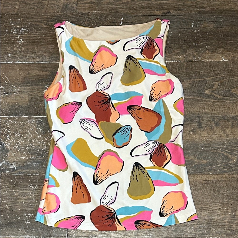 Lime‎ Ricki Multicolor Abstract Shell-Print Swimsuit Tank Top Size Small